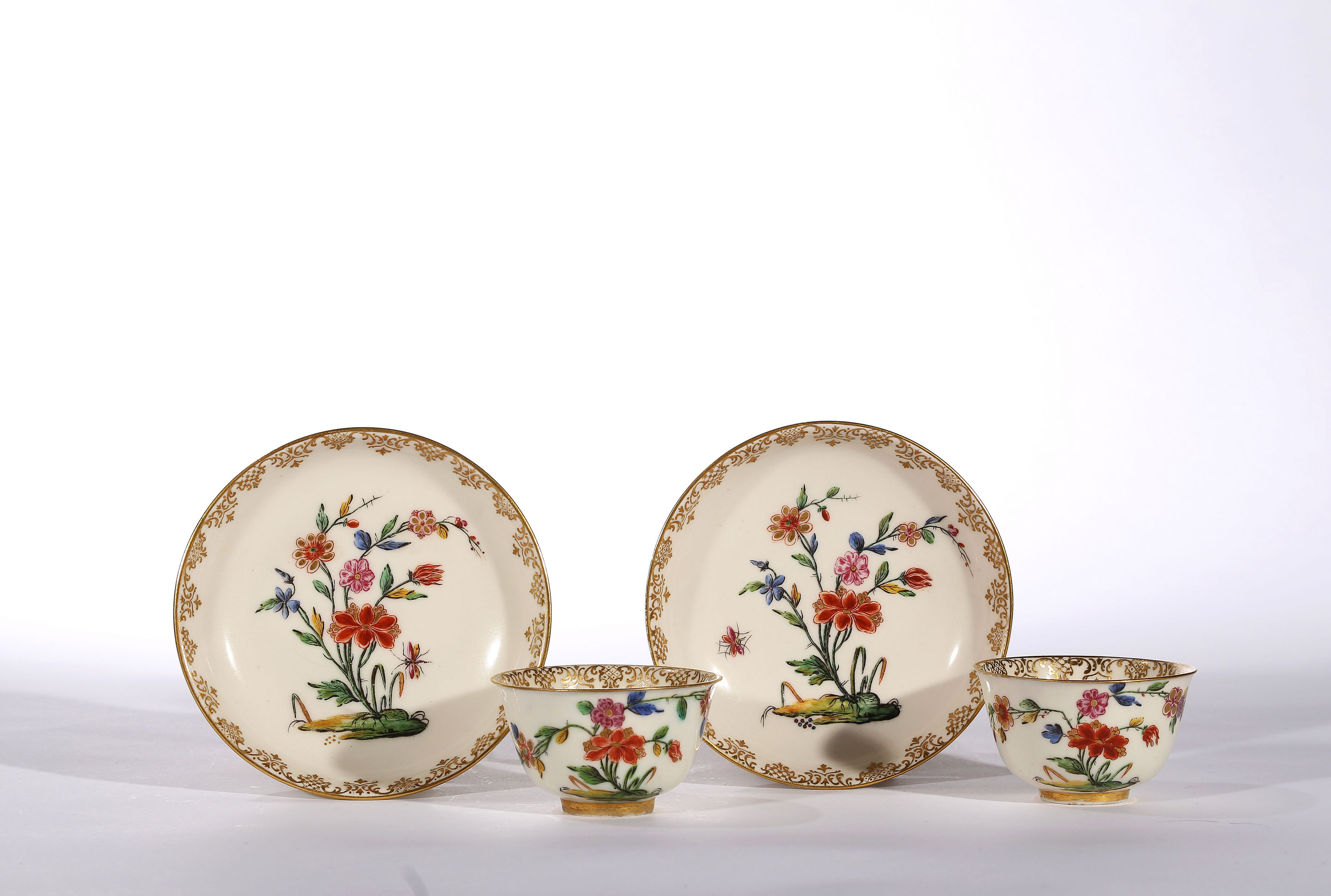 A Pair of Capodimonte Teabowls and Saucers