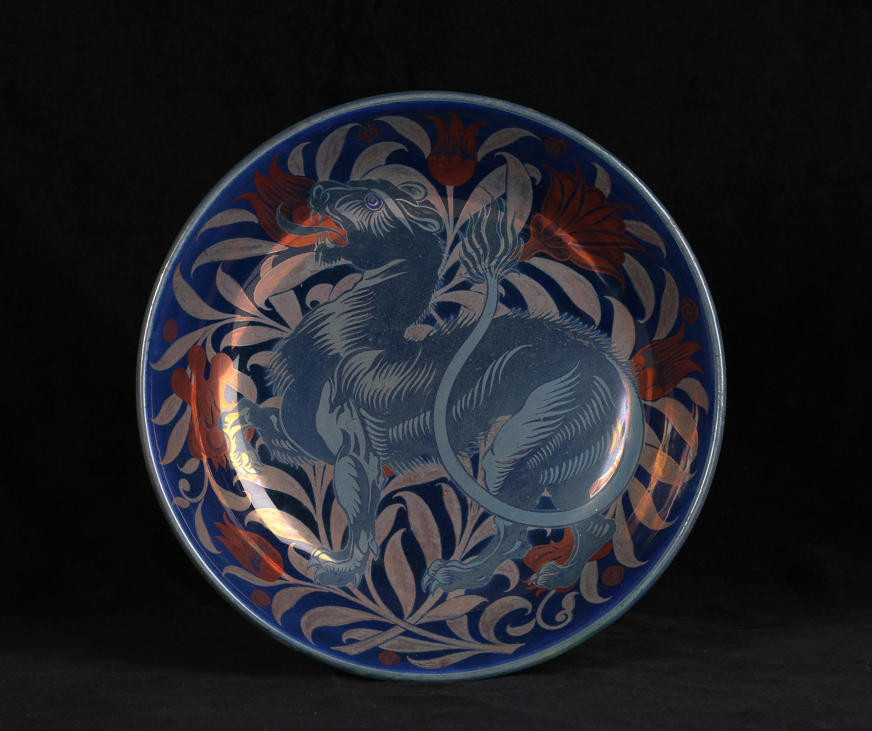 A William De Morgan Triple Lustre ‘Moonlight and Sunset Suite’ Saucer Dish, Decorated by Charles Passenger